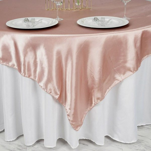 Satin |  72″ x 72″ Dusty Rose Seamless Satin Square Tablecloth Overlay