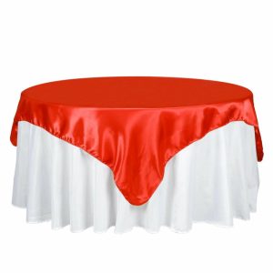 Satin |  72″ x 72″ Red Seamless Satin Square Tablecloth Overlay