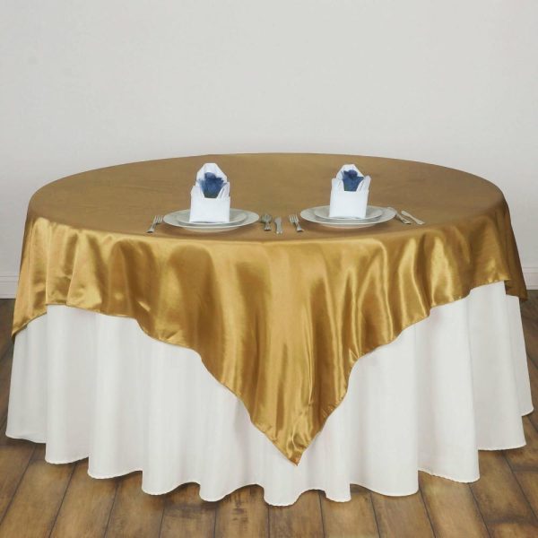 Satin |  90″x90″ Gold Seamless Satin Square Table Overlay