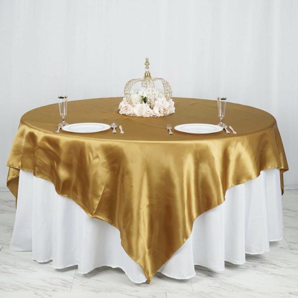 Satin |  90″x90″ Gold Seamless Satin Square Table Overlay