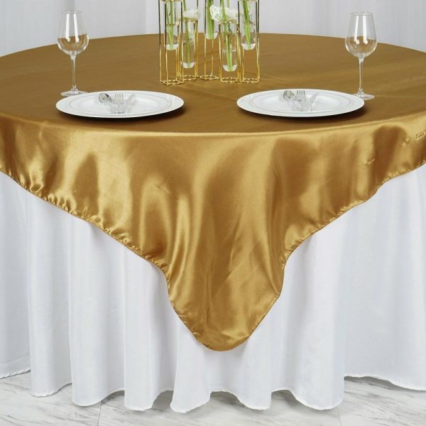 Satin |  90″x90″ Gold Seamless Satin Square Table Overlay