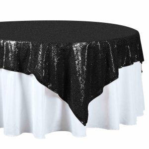 Sequin & Shimmer |  72″x72″ Black Sequin Sparkly Square Table Overlay