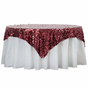 Sequin & Shimmer |  72″x72″ Burgundy Premium Big Payette Sequin Square Table Overlay