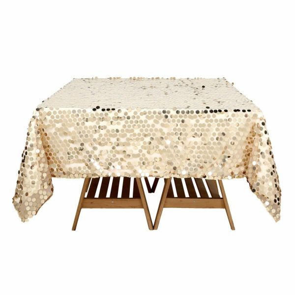 Sequin & Shimmer |  72″x72″ Champagne Premium Big Payette Sequin Square Table Overlay