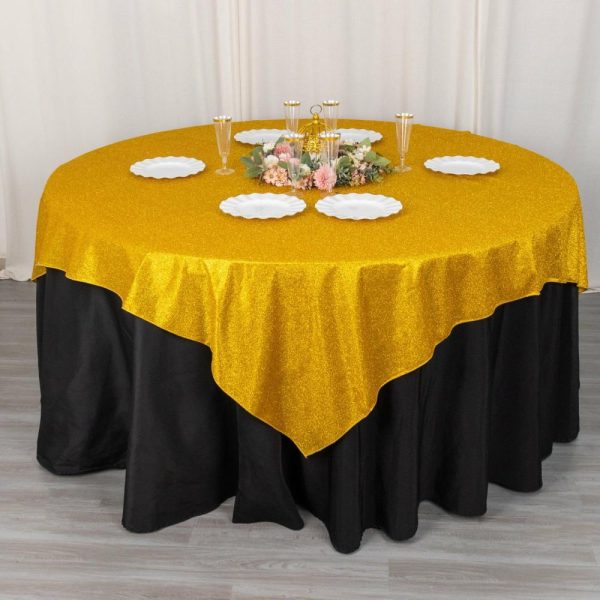 Sequin & Shimmer |  72″x72″ Gold Glitter Sparkle Polyester Table Overlay, Shimmery Square Table Topper