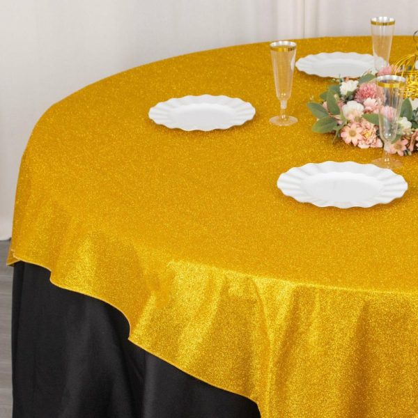 Sequin & Shimmer |  72″x72″ Gold Glitter Sparkle Polyester Table Overlay, Shimmery Square Table Topper