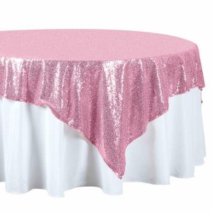 Sequin & Shimmer |  72″x72″ Pink Sequin Sparkly Square Table Overlay