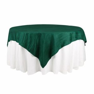 Taffeta & Velvet |  72″x72″ Hunter Emerald Green Accordion Crinkle Taffeta Table Overlay, Square Tablecloth Topper