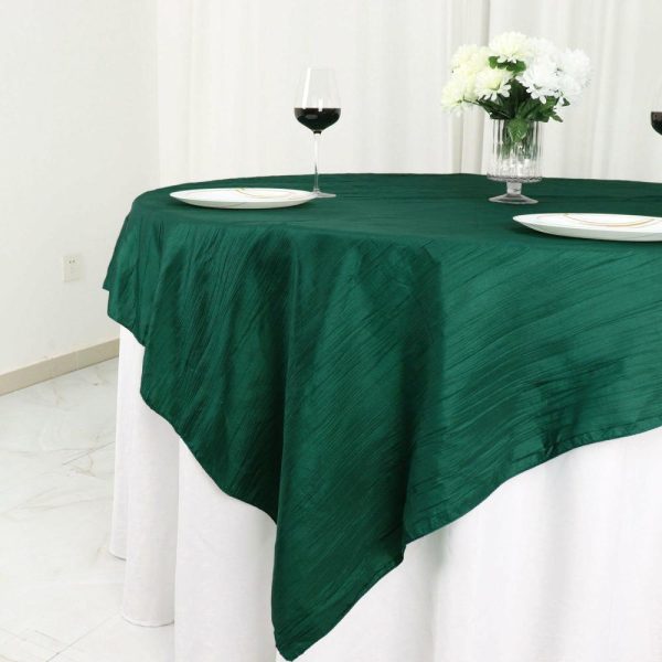 Taffeta & Velvet |  72″x72″ Hunter Emerald Green Accordion Crinkle Taffeta Table Overlay, Square Tablecloth Topper