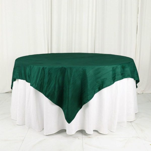 Taffeta & Velvet |  72″x72″ Hunter Emerald Green Accordion Crinkle Taffeta Table Overlay, Square Tablecloth Topper