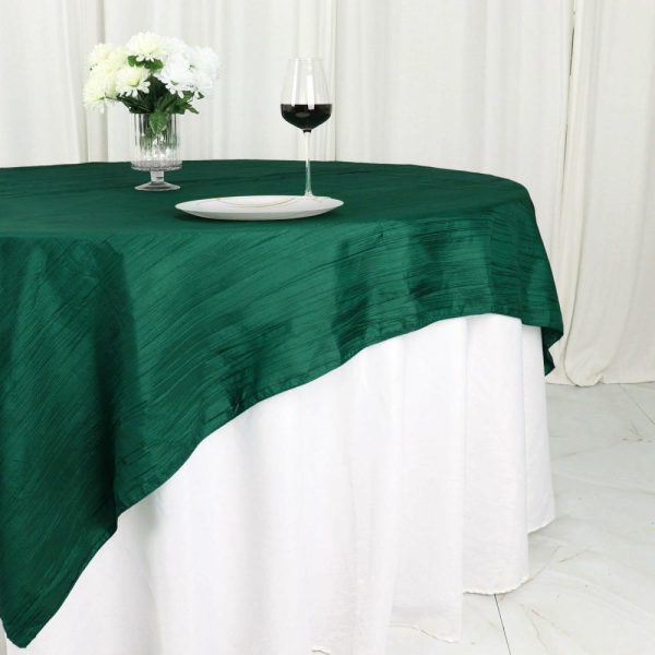 Taffeta & Velvet |  72″x72″ Hunter Emerald Green Accordion Crinkle Taffeta Table Overlay, Square Tablecloth Topper