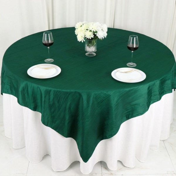 Taffeta & Velvet |  72″x72″ Hunter Emerald Green Accordion Crinkle Taffeta Table Overlay, Square Tablecloth Topper