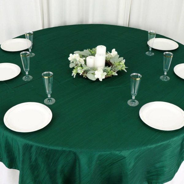 Taffeta & Velvet |  72″x72″ Hunter Emerald Green Accordion Crinkle Taffeta Table Overlay, Square Tablecloth Topper