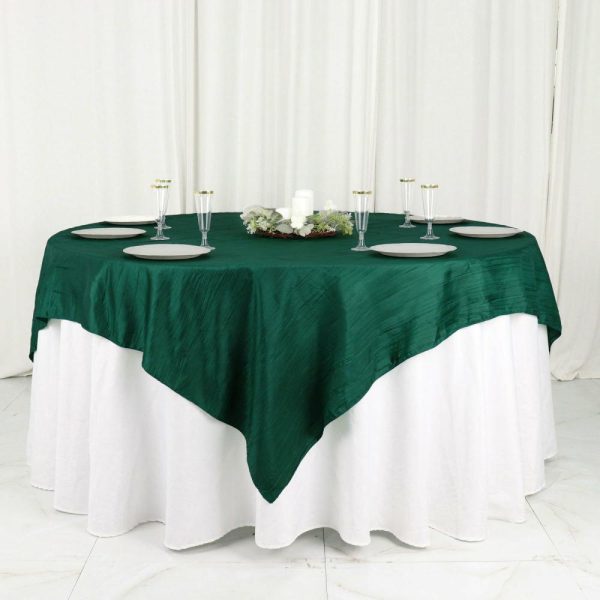 Taffeta & Velvet |  72″x72″ Hunter Emerald Green Accordion Crinkle Taffeta Table Overlay, Square Tablecloth Topper