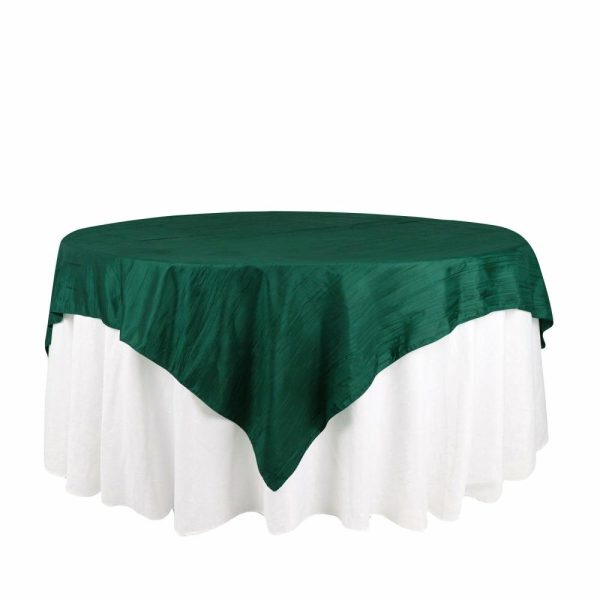 Taffeta & Velvet |  72″x72″ Hunter Emerald Green Accordion Crinkle Taffeta Table Overlay, Square Tablecloth Topper