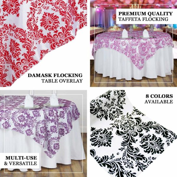 Taffeta & Velvet |  90″x90″ Black Damask Flocking Square Table Overlay