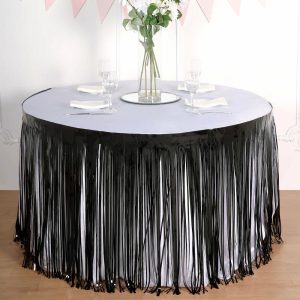 Disposable |  30″x9ft Black Metallic Foil Fringe Table Skirt, Self Adhesive Tinsel Table Skirt