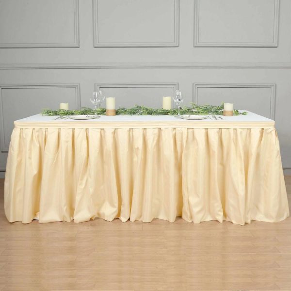 Polyester |  21ft Beige Pleated Polyester Table Skirt, Banquet Folding Table Skirt