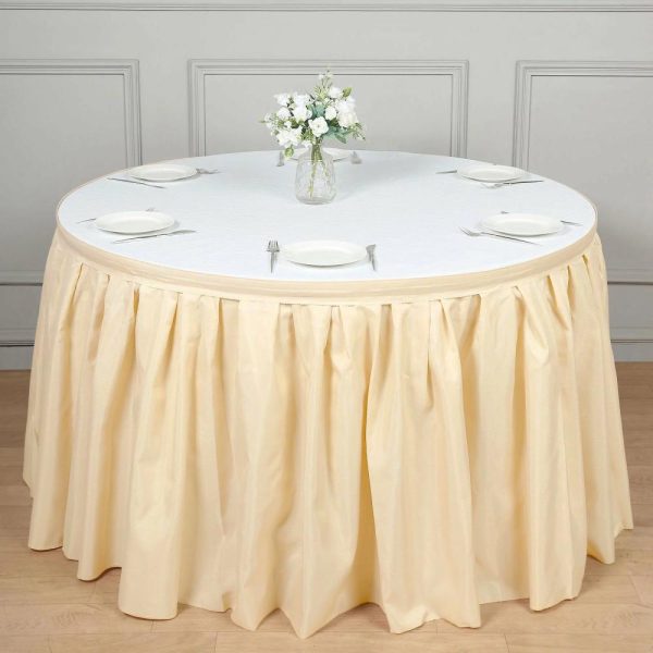 Polyester |  21ft Beige Pleated Polyester Table Skirt, Banquet Folding Table Skirt