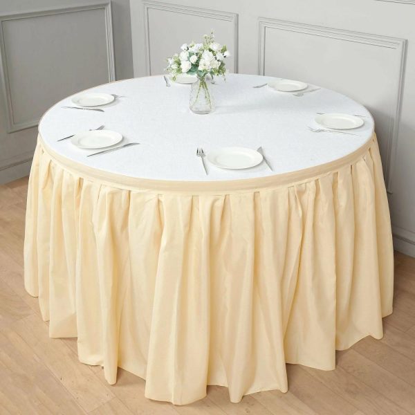 Polyester |  21ft Beige Pleated Polyester Table Skirt, Banquet Folding Table Skirt