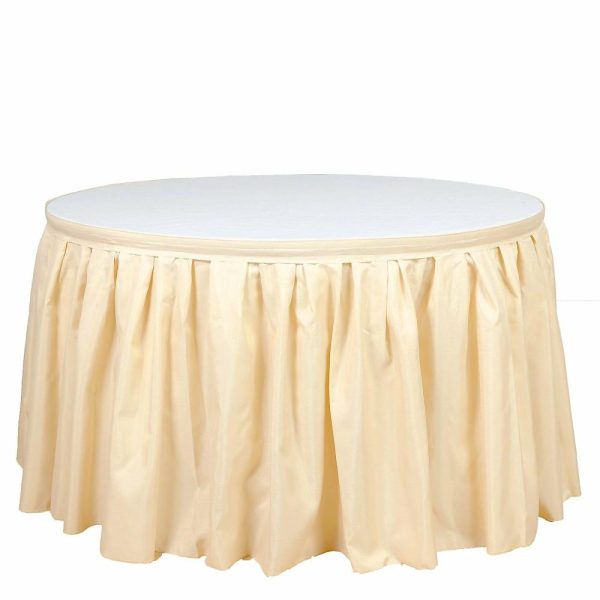 Polyester |  21ft Beige Pleated Polyester Table Skirt, Banquet Folding Table Skirt