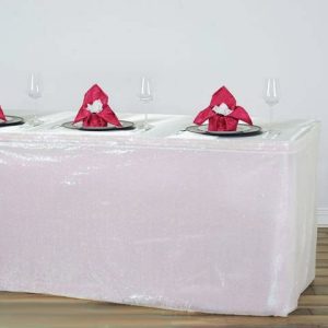 Satin |  14ft White Iridescent Glitzy Sequin Table Skirts