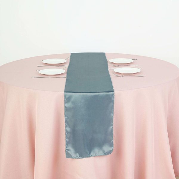 Satin & Taffeta Runners |  12″x108″ Dusty Blue Satin Table Runner