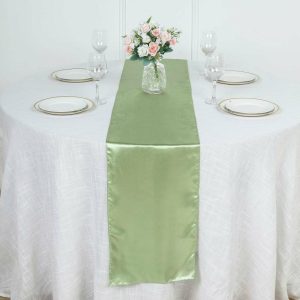 Satin & Taffeta Runners |  12″x108″ Sage Green Satin Table Runner