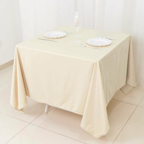 Scuba |  70″ Beige Premium Scuba Wrinkle Free Square Tablecloth, Seamless Scuba Polyester Tablecloth