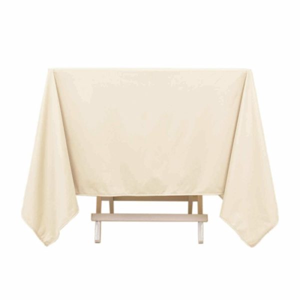 Scuba |  70″ Beige Premium Scuba Wrinkle Free Square Tablecloth, Seamless Scuba Polyester Tablecloth