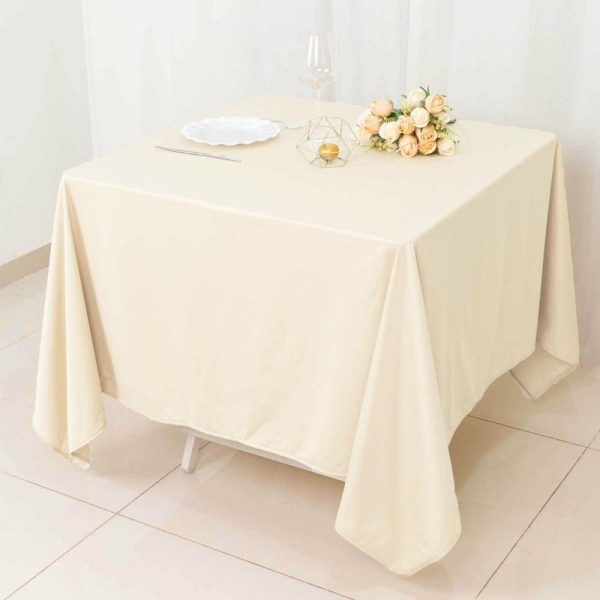 Scuba |  70″ Beige Premium Scuba Wrinkle Free Square Tablecloth, Seamless Scuba Polyester Tablecloth