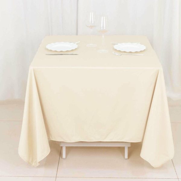 Scuba |  70″ Beige Premium Scuba Wrinkle Free Square Tablecloth, Seamless Scuba Polyester Tablecloth