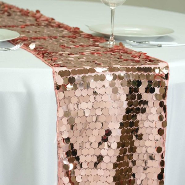 Sequin & Shimmer Runners |  13″x108″ Rose Gold Big Payette Sequin Table Runner