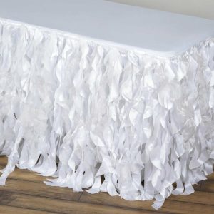 Tulle & Curly Willow |  17ft White Curly Willow Taffeta Table Skirt